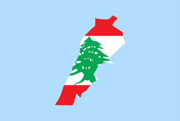 Map of Lebanon on a blue background, Flag of Lebanon on it.