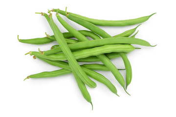 Fototapeta premium Green beans isolated on a white background with clipping path and full depth of field, Top view. Flat lay