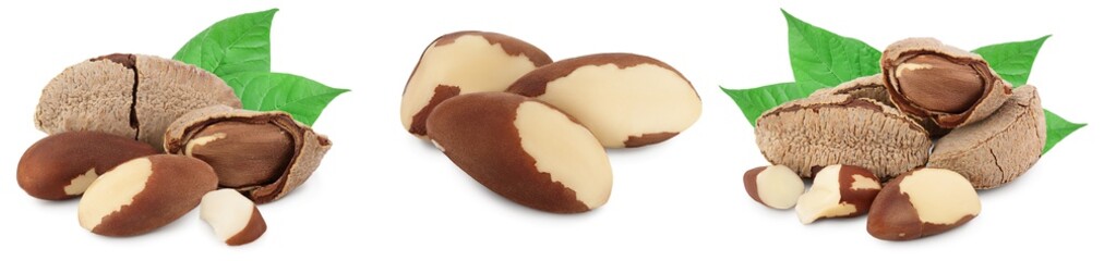 Brasil nuts in nutshell isolated on white background with clipping path and full depth of field....