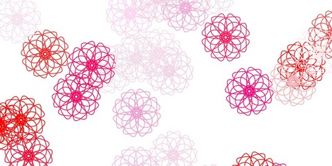 Light red vector doodle background with flowers.