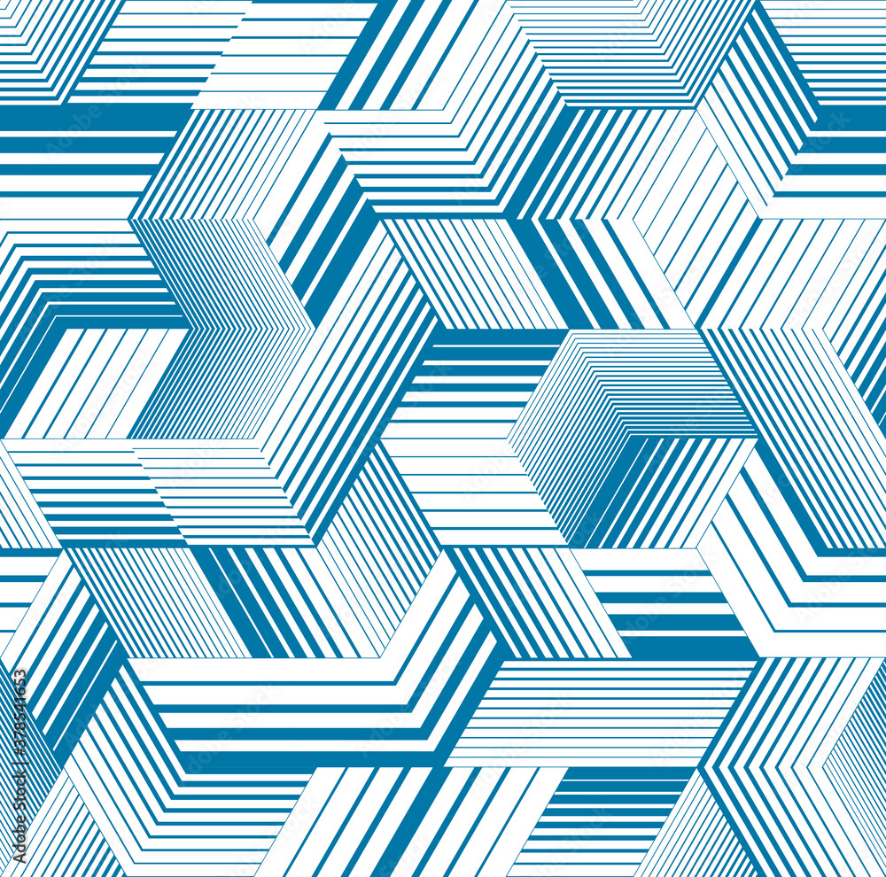 Poster seamless isometric lines geometric pattern, 3d cubes vector tiling background, architecture and cons