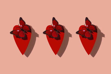 Patron de corazones con mariposa color rojo ideal para san valentin