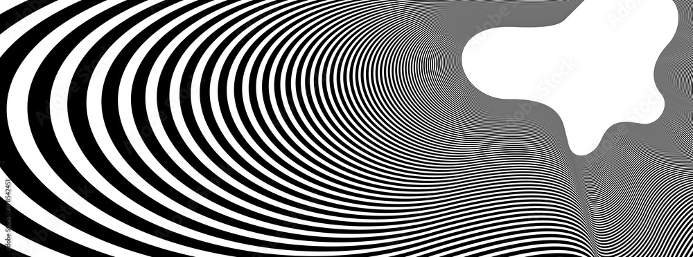 Poster 3d black and white lines in perspective abstract vector background, linear perspective pattern op ar