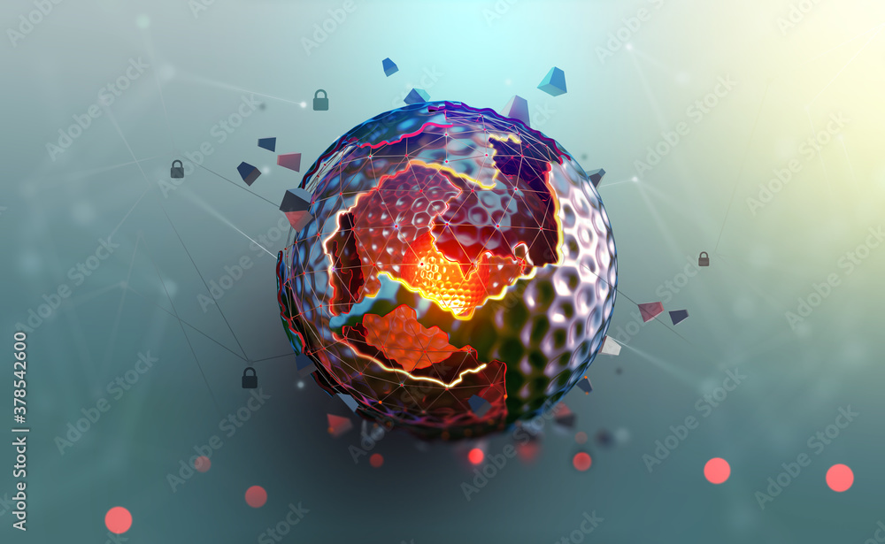 Aufkleber Artificial Intelligence. Digital product programming and development. Central processor core. Quantum technologies and big data array. Realistic 3D illustration