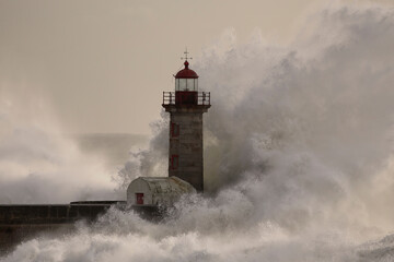 Old lighthouse during storm