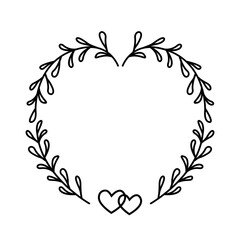 Hand drawn simple love floral frame, heart wreath for wedding