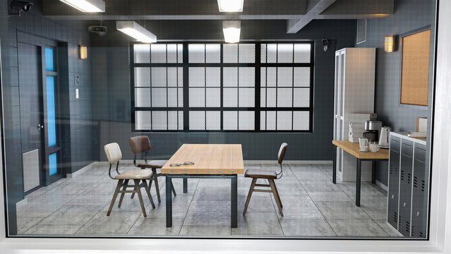 Large modern interrogation room 3d illustration