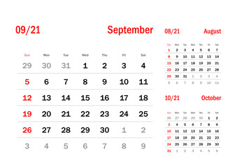 Calendar Grid Set. SEPTEMBER PAGE. 12 Months 2021  Quarterly Calendar English 