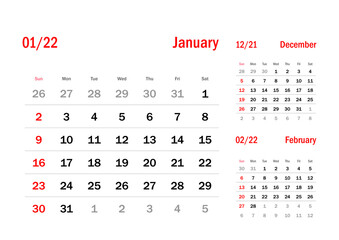Calendar Grid Set. JANUARY PAGE. 12 Months 2021  Quarterly Calendar English 