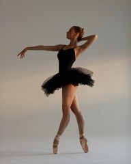 Young beautiful ballerina is posing in studio