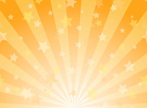 Sunlight Horizontal Background. Orange Color Burst Background With Shining Stars. Vector Illustration.