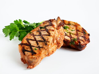  Grill restaurant meat menu-grilled pork chops. Isolate.