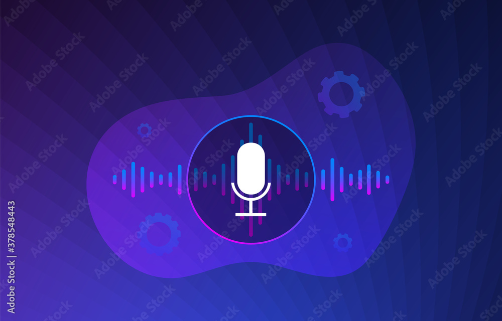 Poster voice recognition, personal assistant deep learning voice and search speech detect concept. micropho