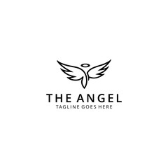 Modern fly angel with crown sign logo with wings silhouette style