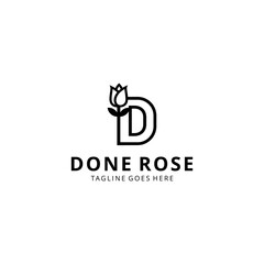 Beauty Rose logo vector logo design template, minimal with D sign line petal beauty salon