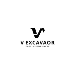 Illustration modern V construction excavator geometric logo design template 