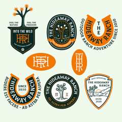 Colored desert ranch adventure vector badges