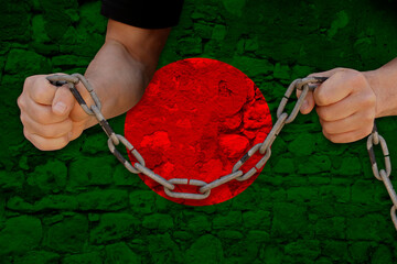 male hands break the iron chain, a symbol of bondage,protest against the background of the national...