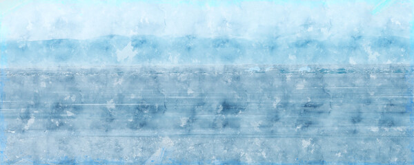 Abstract blue watercolor background. Snowy field with blue sky. For flyers, backgrounds, banners, posters, designs. Texture