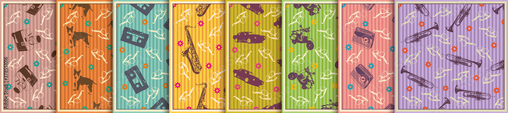 Poster set of colorful retro style pattern designs. vector illustration.