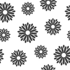 Seamless pattern with camomile or daisy black flowers. flat blossoms on white background.