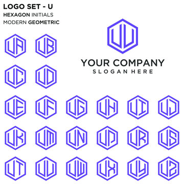 Hexagon initial U and A-Z logo set vector