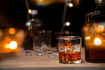 Bartender Serve Whiskey, on wood bar,