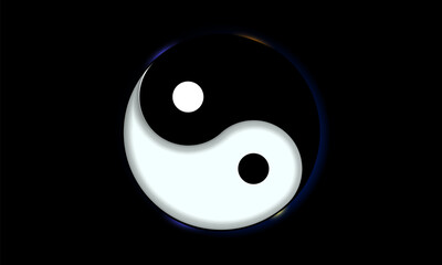 Yin and yang button icon isolated on black background. Spiritual relaxation of modern metallic cosmic for yoga meditation. For design and decoration, ui or app. Vector illustration.