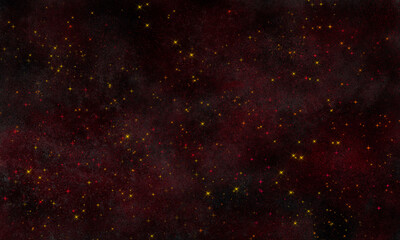 dark grungy space dark background with frame and magenta shades, red and yellow stars on grainy backdrop