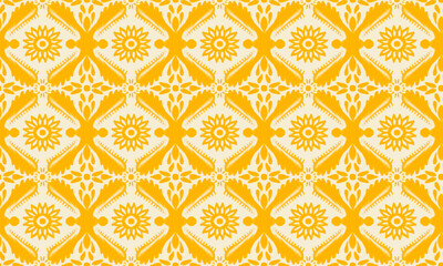 seamless repeating ornate pattern in yellow in vintage victorian style. Simple primitive drawing style, elementary patterns, hand-drawn.