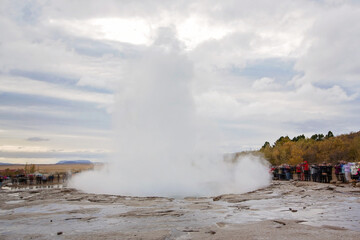Scenic picture of Strokkur Geyser while erupting, Iceland