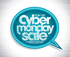 Cyber monday sale web banner with speech bubble and mosaic lettering