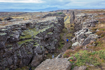 Fototapeta na wymiar Scenic landscape view of Thingvellir National Park rift valley, Iceland