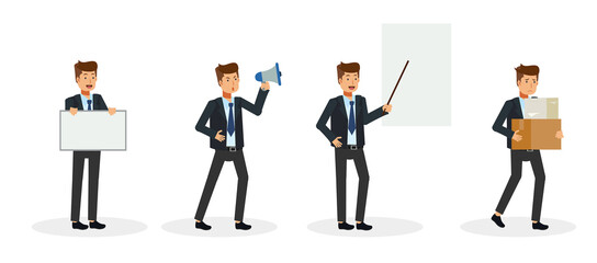 Set of a businessman in different poses.Vector cartoon character illustration in a flat style.