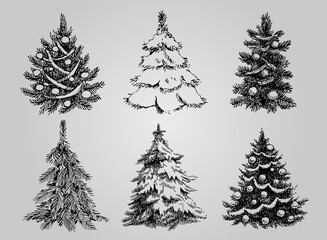 Set of Dreawn Christmas Trees.