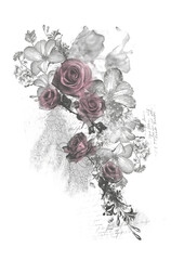 Rose flower design with desaturated flowers behind pink roses
