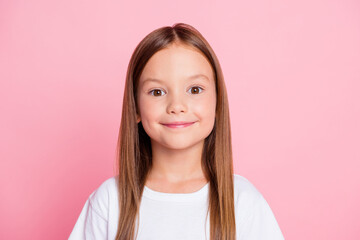 Close-up portrait of her she nice-looking attractive lovely cheerful small little long-haired girl...