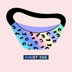 Backpack retro style colorful banana bag. Accessory from 90s. Hand drawn vector illustration. Fancy accessory.