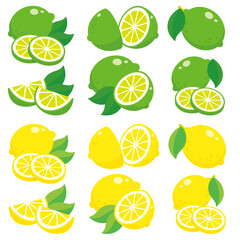 柑橘類、レモン・ライム、新鮮なカットフルーツ のベクターイラスト