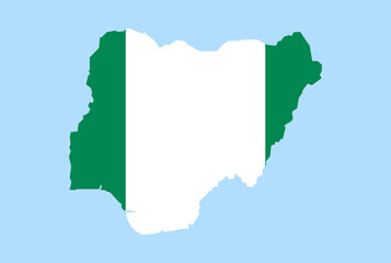 Map of Nigeria on a blue background, Flag of Nigeria on it.