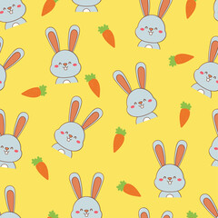 Seamless pattern with cartoon rabbit. for fabric print, textile, gift wrapping paper. colorful vector for kids, flat style