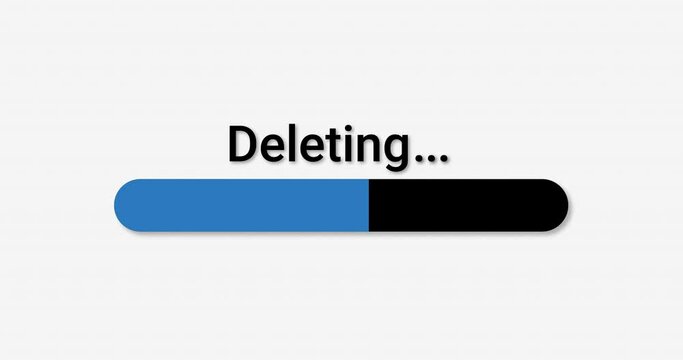 Deleting progress bar computer screen animation loop isolated on white background with blue progress indicator loading in 4K