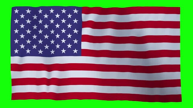 American Flag Waving in the Breeze Isolated on Green Screen Background