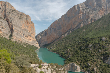 View of the Congost de Mont-rebei gorge in Catalonia, Spain in summer 2020