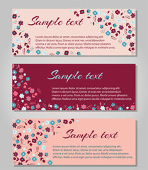 Set template card with flowers in grey and pink colors, vector illustration