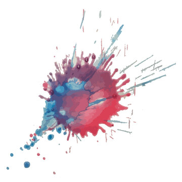 Vector Red Blue Watercolor Splash, Blot Grunge Textured Element For Design, Artistic Background