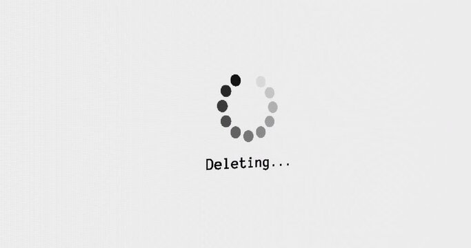 Deleting progress bar circle computer screen animation loop isolated on white background with blinking dots buffering loading screen in 4K