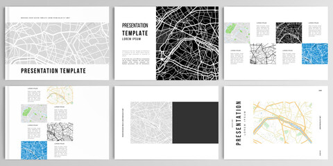 Vector layouts of presentation design templates with urban city map of Paris for brochure, cover design, flyer, book design, magazine, poster.