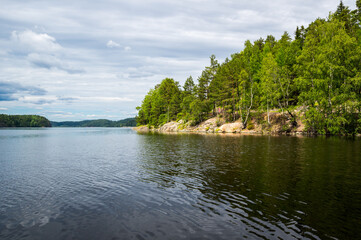 Fototapeta na wymiar View of the lake in Karelia