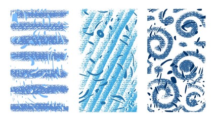 Abstract fish scale textures. Hand drawn vector illustration. Blue particles, chaotic brush strokes and shapes on paper © Boutique canvas